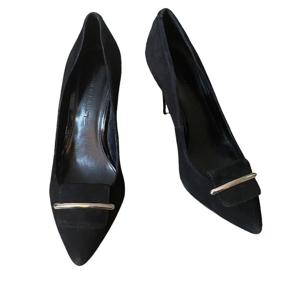 Banana Republic Black Suede Buckle Pumps 7.5 - Picture 3 of 8